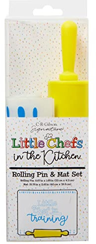 C.R. Gibson Kids in The Kitchen Tapis en silicone et rouleau à pâtisserie pour enfants, multicolore
