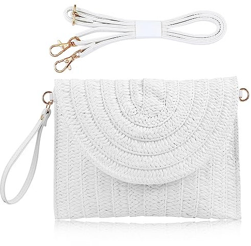 COOKOOKY Straw Clutch Handbag Summer Beach Straw Purse for Women woven Envelope Bag…, Pure White