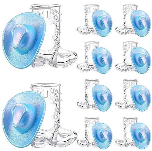Vesici 20 Pcs Mini Neon Cowgirl Hat Western Cowboy Cowgirl Hat Boot Shot Glass Disco Party Supplies
