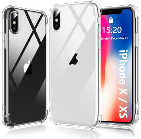 Ruayia Coque pour iPhone X et iPhone XS Transparente, Housse en Silicone TPU Souple, Bumper avec Coins Renforcés, Antichoc, Anti-Jaunissement et Anti-Rayures Coque iPhone X/XS-5.8-Transparente