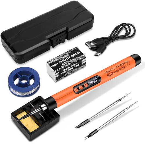 KKMOL Set Saldatore a Batteria Ricaricabile USB Con LCD, Temperatura Regolabile 330℃-450℃, Punta, Filo e Pasta Per Saldare, Sicuro