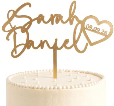 Cake Topper Hochzeit Personalisiert – Namen mit Datumsherz | Tortendeko & Tortenstecker Hochzeitstorte · Gold, Roségold, Silber, Weiß, Schwarz, Holzfarben · Bruchsicher · Mit Namen