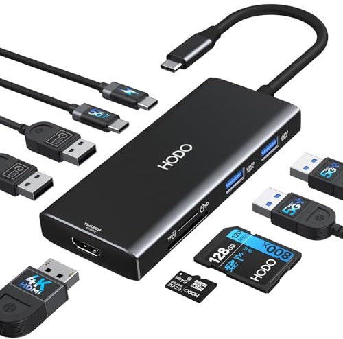 Hub USB C pour MacBook, adaptateur Mac multiport 9 en 1 avec HDMI 4K 60 Hz, 100 W PD, fente pour carte SD TF, port de données 4USB et USBC, dongle de type C pour iPad, Lenovo, Surface, HP