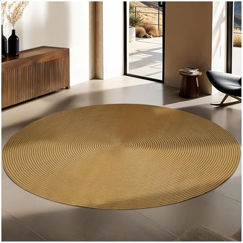 TecTake® Tappeto Rotondo Intrecciato, Tappeto Salotto, Ideale per Interni ed Esterni, Tappeto Soggiorno Stile Boho-Chic, Tappeto Moderno Resistente alle Intemperie - Effetto Juta Ø 160 cm