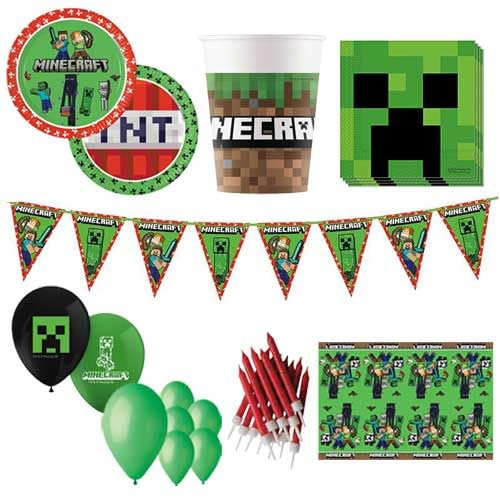 Pixel Block Gaming Deluxe Party Pack for 16 – Plates, Cups, Napkins & Tablecover | Perfect for Minecraft-Themed Birthday Parties & Video Game Events