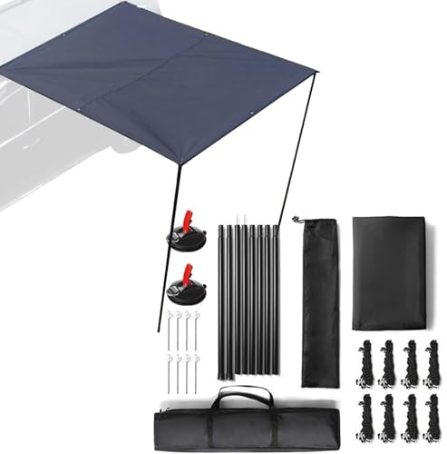 Auto-Markise – Sonnenblende für Wohnmobile | Seitenmarkise aus PU 3000 mm, UV-Schutz, Installation im Freien, wasserdicht, mit Pfosten, Befestigungsset, Abenteuer-Ausrüstung für SUV