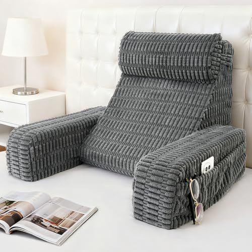 Selectico Reading Pillow for Bed Sitting Up with Large Pockets,Modern Style