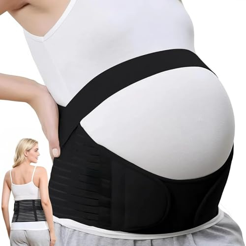 Ceinture de Grossesse pour Enceinte, Ceinture Ventrale Respirante Réglable | 3 en 1 Ceinture Support Abdominale/Lombaire pour Soulage les Douleurs Bassin, Hanche pour le Quotidien et le Sport (Noir, XL)