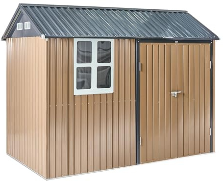 Gerätehaus Stahl braun 313 x 220 cm wasserdicht Geräteschuppen Garten Nocciano