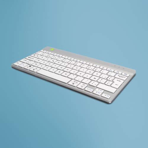 R-Go Compact Break Tastatur, Bluetooth 5.0, Mit Pause Anzeige, Ergonomiche Mini USB Tastatur, AZERTY (BE), Wiederaufladbar, Weiß