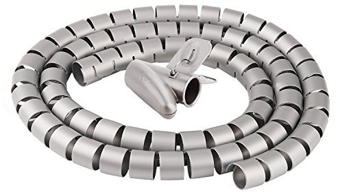 Chengsi Kabel-Organizer, Spiralschlauch, Kabelführungshülse (Silber, Länge 150 cm, Durchmesser 3,2 cm)
