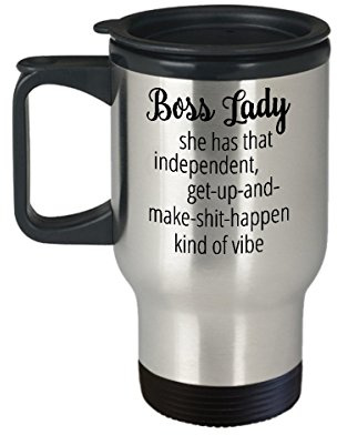 Boss Lady Make Happen Coffee Travel Mug, Insulated Stainless Steel Tumbler, Female Boss Gift