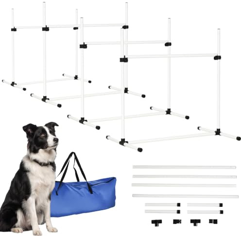 PawHut Dog Agility Equipment Training Height Adjustable Jumps Hurdle 4 Pieces with Carrying Bag for Outdoor