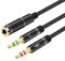 Headphone Splitter For Computer 3.5mm Female to 2 Dual 3.5mm Male Headphone Mic Audio Y Splitter Cable Smartphone Headset to PC Adapter (Black (1M/3Ft))