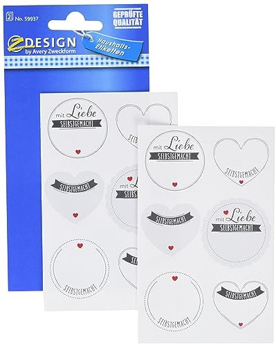 AVERY Zweckform 59937 Haushaltsetiketten, Einmachetiketten (Mit Liebe selbstgemacht) 12 Aufkleber