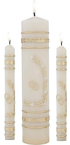 Will & Baumer Hochzeitskerzen-Set mit Ringdesign, goldfarben, Blumenmuster, 3 Stück