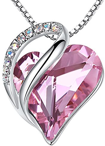 Leafael Infinity Collier de coeur d'amour Rose Quartz Guérison Pierre Pierre Pink Pink Octobre Naturel Cristal Bijoux Cadeaux Pour Femmes, Silver-Tone, 18 +2