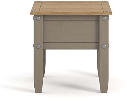 Home Source Solid Pine Wood Square Grey Lamp Side Table