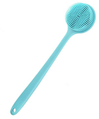 Dusche Körper Bürste, SlickMart Silikon Badebürste 2-in-1-Massagemethoden Reinigung Schrubber mit sehr weichen Borsten und langem Griff(Blau)