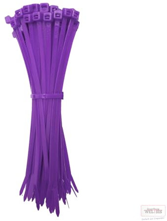 Kabelbinder Lila 100 Stück, 140 mm x 3,6 mm mit 8 kg Zugfestigkeit aus Nylon 66, permanent schließend WeltiesSmartTools