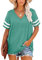 MOLERANI T Shirts for Women Short Sleeve V Neck Oversize Summer Tops Casual Loose Tee Grass Green Size 22-24