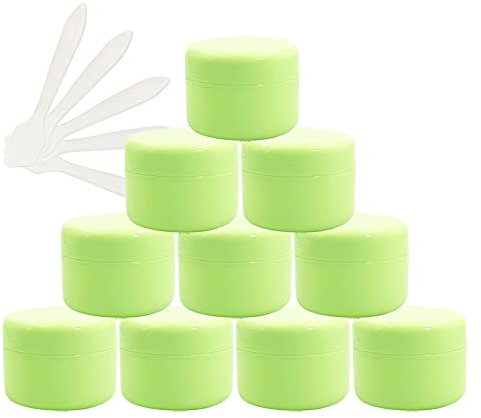 TIANZD 12 Pieces Empty 50ml Green Plastic Cosmetic Jars with Screw Lid, 50g Small Pot with Inner Linner for Cosmetic Travel Homemade Cream Gel Lip Balm Salve Storage Containers+ 5X Spatula