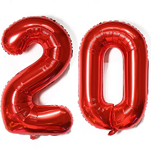 Luftballons Zahl 20, Zahl ballon 20 rot Luftballons 20. Geburtstag deko frau Folienballon 20 Zahlballons 20 rot XXXL 40 Riese Aufblasbar Helium Ballon 20 jahre Geburtstag Deko frauen rot(20)