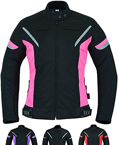 Texpeed Veste moto femme homologué - Manteau blouson en cordura textile imperméable pour femme avec armure de moto CE (EN 1621-1) Rose - XXL
