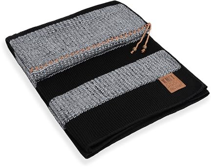 KNIT FACTORY - Roxx Plaid - Kuscheldecke für die Sofa - Wolldecke - Decke aus 30% Wolle und 70% Polyacryl - Schwarz/Grau - 130x160 cm