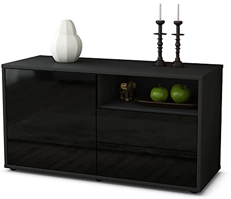 Stil.Zeit TV Schrank Lowboard, Aheahe, Korpus anthrazit matt, Front Hochglanz Design Schwarz, (92x49x35cm), Push to Open Technik & Leichtlaufschienen