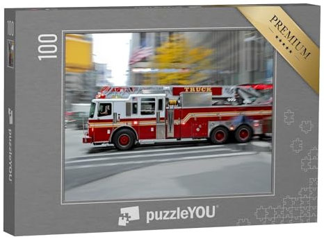 puzzleYOU: Puzzle 100 Teile „Feuerwehrauto auf schnellstem Weg zum Einsatzort“ – aus der Puzzle-Kollektion Feuerwehr