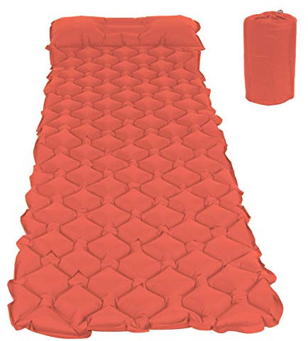Yuecoom Matelas pneumatique 1 Personne, Coussin de Matelas pneumatique de Camping, Coussin de lit pneumatique pour dortoir, Tapis de Plage Gonflable Portable, Coussin de hamac(Orange)