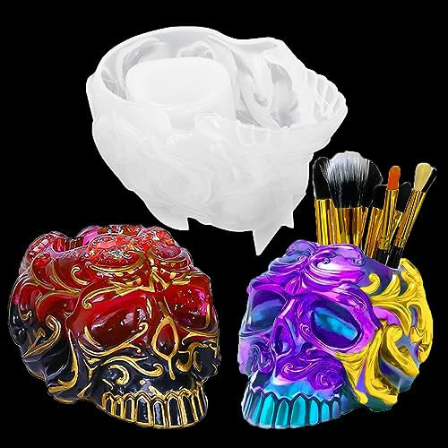 Voyyphixa Schädel Silikonformen Epoxidharz, Schädelkopf Resin Silikonform Geist Formen 3D Skelett Aufbewahrungsbox Harz gießen Formen DIY Schmuckschatulle, Kerzenhalter, Stifthalter, Blumentopf