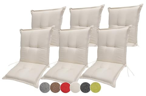 sunnypillow Stuhlauflagen Niedriglehner 100 x 50 (6er Set) - Gartenstuhlauflage Extra Dicke 9 cm - Auflage für Gartenmöbel UV-Lichtecht, Wasserdicht - Outdoor Stuhlkissen für Gartenliegen - Creme