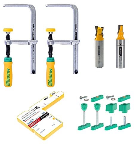 MICROJIG Matchfit DVC-1177K2+MB-050-025ST Dovetail Clamp Pro (1/2 Shank) with 1/4 Straight Relief Router Bit Upshear (1/2 Shank) Bundle