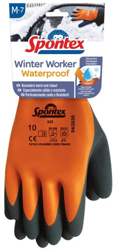 Spontex Winter Worker Waterproof Handschuhe, Wasserfeste Arbeitshandschuhe mit zweilagigem Innenfutter, hoher Kälteschutz, Latexbeschichtung, Größe M, 1 Paar, 12322087, Orange/Schwarz, M (1 Paar)