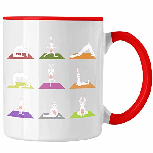 Trendation - Hasen Yoga Tasse Lustig Geschenk Häschen Yoga-Posen Sport Geschenkidee Sport (Rot)