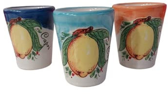 Bicchierini da limoncello, liquore e caffè Capri in Ceramica con disegno Limoni fatti a Mano in Italia 6 pezzi