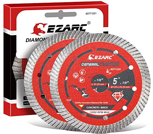 Diamond Cutting Discs - EZARC 125mm Turbo Diamond Blades for Angle Grinder, Fast Smooth Cutting on Granite, Marble, Concrete,Brick (2-Pack)