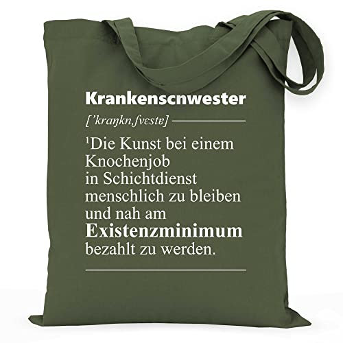 wowshirt Stoffbeutel Jutebeutel Krankenschwester Definition Lustiger Spruch Geschenk, Farbe:Olive Green
