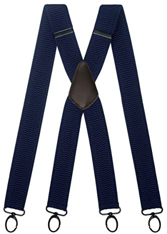 Olata Breite und Robuste X-förmige Hosenträger mit Karabinerhaken – 4 cm breit, Verstellbar, Unisex, Ideal für Arbeit und Alltag. Dunkelblau (Schwarz Clips)