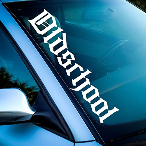 Auto Aufkleber Oldschool Oldtimer Sticker Frontscheibe Heckscheibe Tuning Iron Cross Totenkopf Würfel Folien Schriftzug Rock Punk (349 Oldschool 55cm, Weiß Matt)