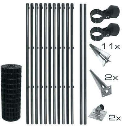 ESTEXO Schweißgitter Gartenzaun Set Komplettset Zaun Gartenzaunset Zaunset Drahtzaun Gitterzaun mit Einschlaghülsen in Anthrazit RAL 7016 (0,8 x 25 m)