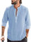 YAOBAOLE Chemise Homme Decontracte Chemise Lin Homme Slim Fit Chemises Hommes Manche Courte Été Chemises Henley Hommes Bleu 3XL