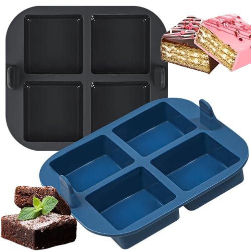 webake Silikon-Backform für Luftfritteuse, Brownie-Pfanne zum Backen, antihaftbeschichtet, 6,6 cm, quadratische Silikonform für S'mores, Cake Puck, Muffin, 4 Mulden, 2 Stück