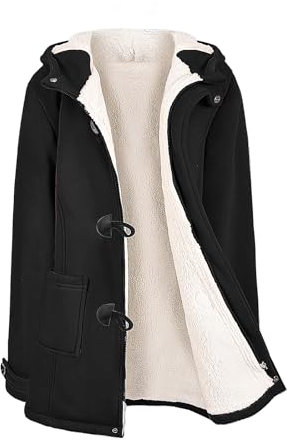 Yuson Girl Felpe Lunga con Cappuccio Donna Cardigan con Zip Cappotto con Cappuccio a Maniche Lunghe Tinta Unita Giubbotto Donna Invernale Giacche e Cappotti in Pile con 2 Tasches(Nero, S)