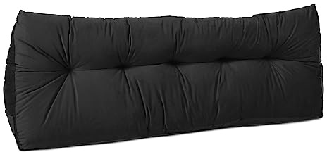 Lancashire Textiles 20 x 50 x 150cm (King Bed) Luxury Velvet Triangular Wedge Bedroom Headboard Cushion - Headboard Bolster Support Pillow for Bed, Sofa, Chair - Black - Made in Britain