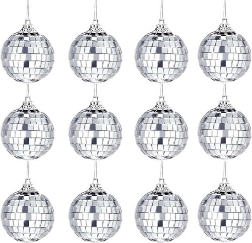 Discokugel Mini,Spiegelkugel,12Pcs Discokugel,5cm Silberne Hängekugel,Silber Discokugel,Silberne Spiegelkugeln,Spiegel Discokugeln,Klein Spiegelkugel,bruchsicher Weihnachtsdekorationen Baumkugeln