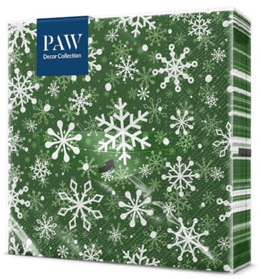 PAW - Servietten 3-lagig (33 x 33 cm) I 20 Stück I Papierservietten Bunt Perfekt für den Weihnachtstisch I Servietten - Weihnachten, Winter, Schnee I Christmas Snowflakes green