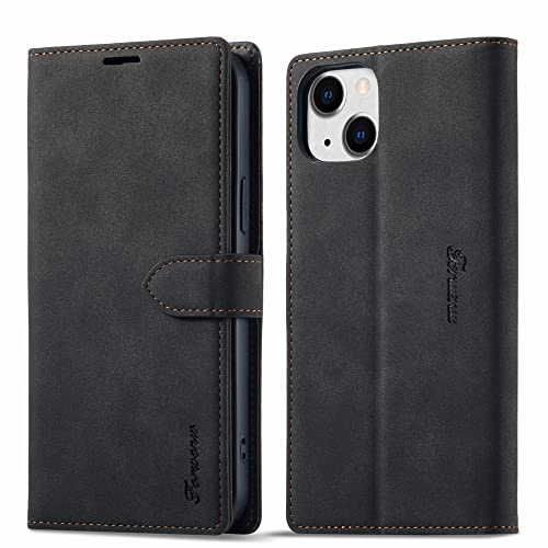 LOLFZ Wallet Case for iPhone 15 Plus, Premium Leather Case Card Holder Kickstand Magnetic Closure Flip Case Cover for iPhone 15 Plus - Black